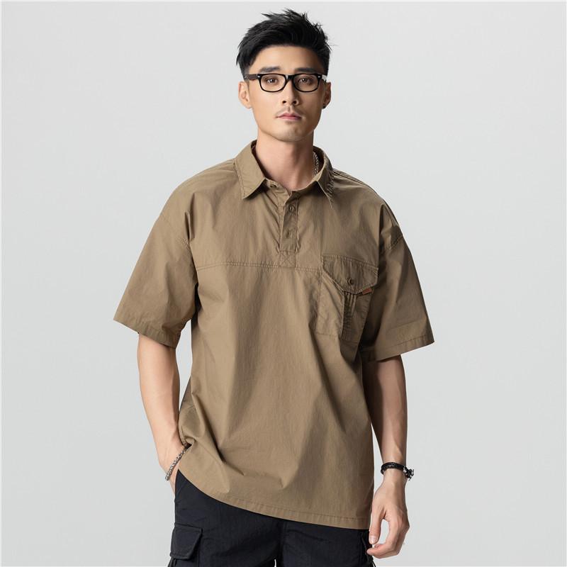 Men'S Polo Shirt Japanese Trendy Brand Solid Color Loose T-Shirt Lapel High-End Casual Boys Short Sleeves