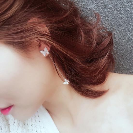 1 Pair Drop Earrings for Women, Micro-Paved Cubic Zirconia Double Butterfly Tassel Design Stud Earrings, Long Drape Statement Earrings