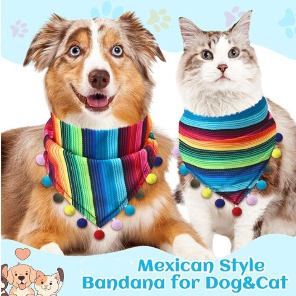 Adjustable Striped Pet Triangle Scarf Mexican Style Pet Neckerchief  Decorative Big White Goose