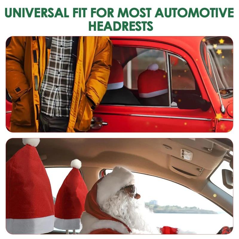 1-10PCS Christmas Santa Claus Hat Car Headrest Covers Red Polyester Seat Cover Decoration for Holiday Party Accessories