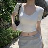 Front Shoulder V-neck Slim-fitting and Thin Short-sleeved T-shirt Design Sense Sweet and Spicy Fashion Versatile Chic Niche Ins Short Top