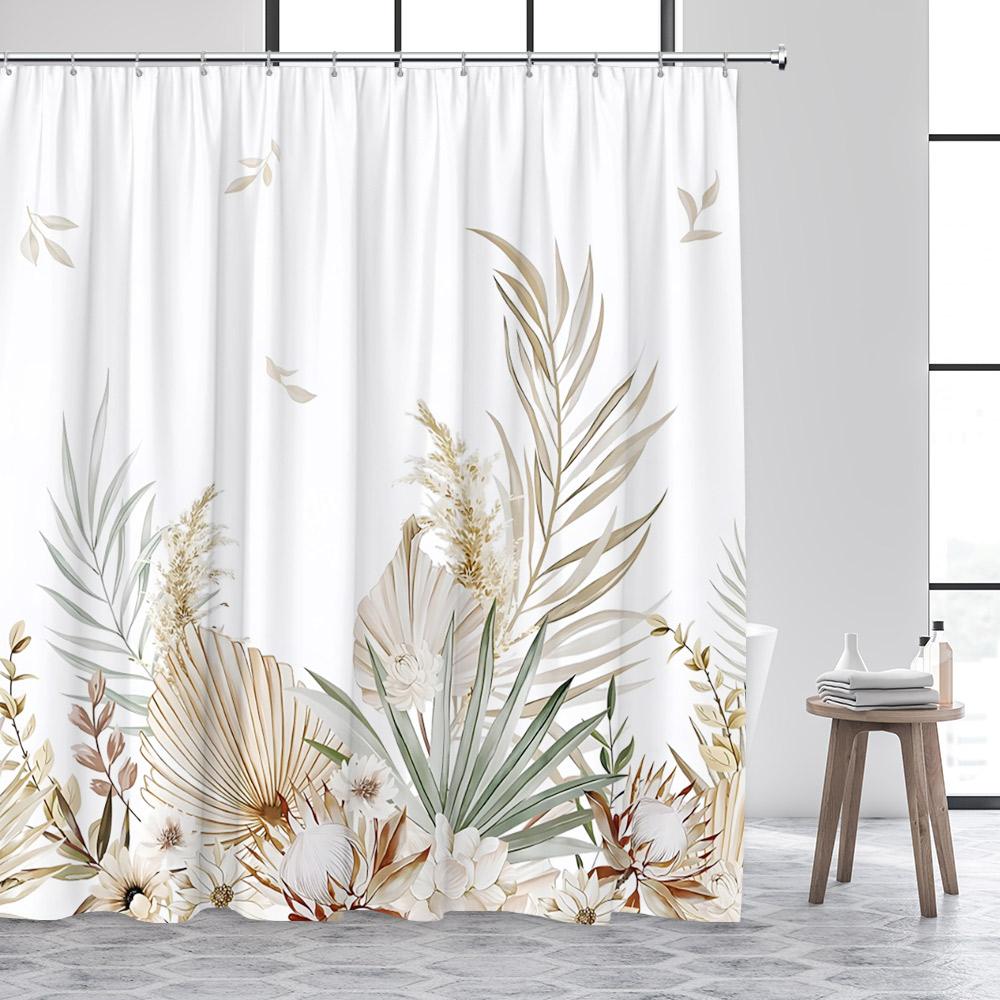 Green Eucalyptus Leaves Shower Curtain Watercolour Floral Butterfly Tropical Plant Leaf Polyester Fabric Decor Bathroom Curtains