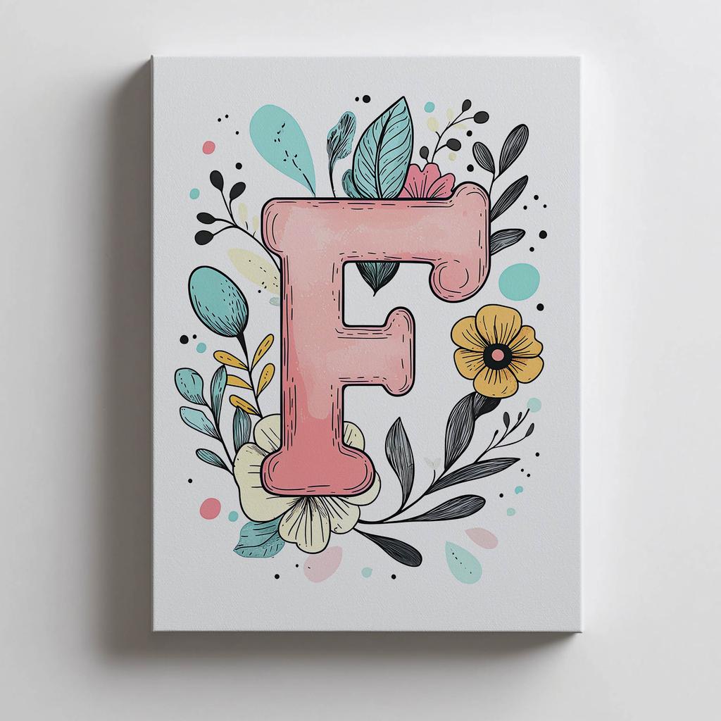 Plakat Z Literą "F" Z Kolorowymi Kwiatami Plakat Z Literą "F" Z Kolorowymi Kwiatami, 30X40 Cm, Rama Drewniana Ciemny Brąz, Papier Matowy 230 Gsm