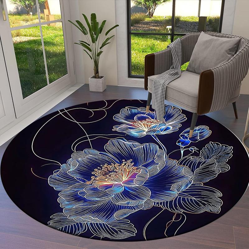 1pc Floral Artwork Round carpet, Made of Polyester,Perfect for Decorating Office Chairs, Living Rooms,fplt144
