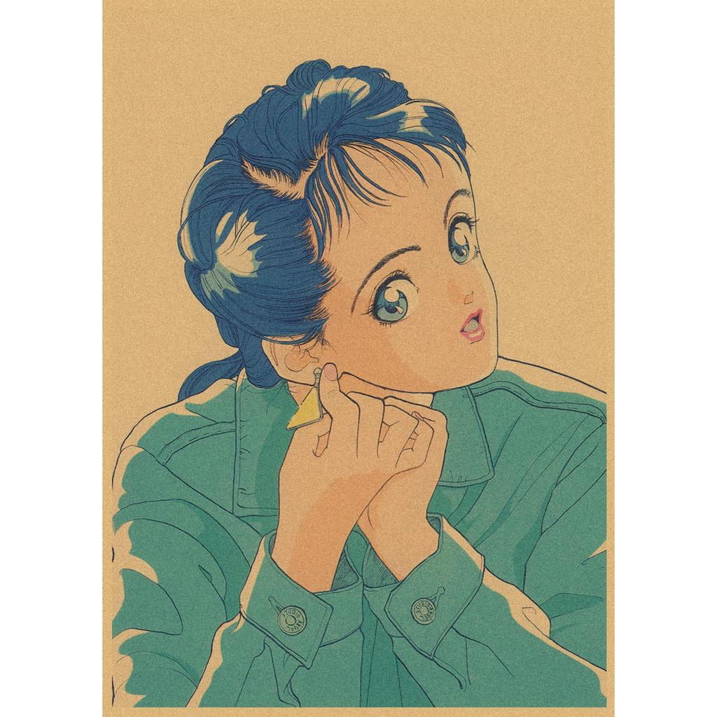 Sakura Diaries Retro Kraftpapier Manga Illustration Wandkunst