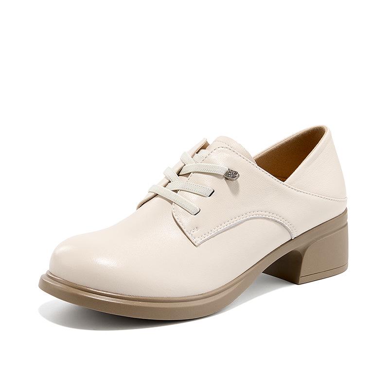 Women's Genuine Leather Chunky Heel Loafers 2025 - Soft Leather Single Shoes (SZ25912)