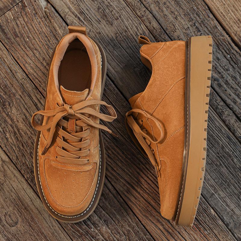 Übergröße Amerikanische Retro-Leder Herrenschuhe Dicksohlige Mittelhohe Gelbe Stiefel, Rauleder Herren Kurzstiefel, Herren Martin