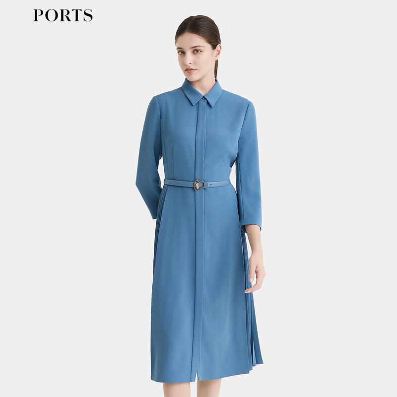 

PORTS Women s Indian Blue Pleated Patchwork Midi Shirt Dress S