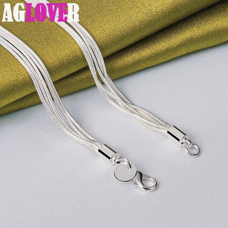 925 Sterling Silver Five Star Pendant Necklace 18 Inch Snake Chain Jewelry