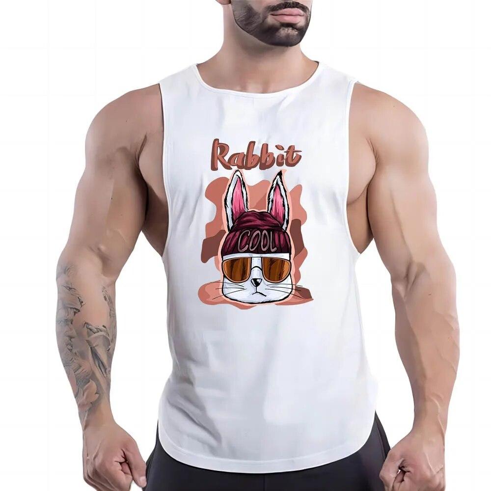 Daily O Collar Breathable Simple Casual Cartoon Animal Print Outdoor Street Style Sleeveless Multi-Color Vest Gym Sports Style