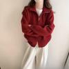 Loose Fit, Sweater, Coat, Women's, Double Zipper, Stand Up Collar, Knit, Cardigan