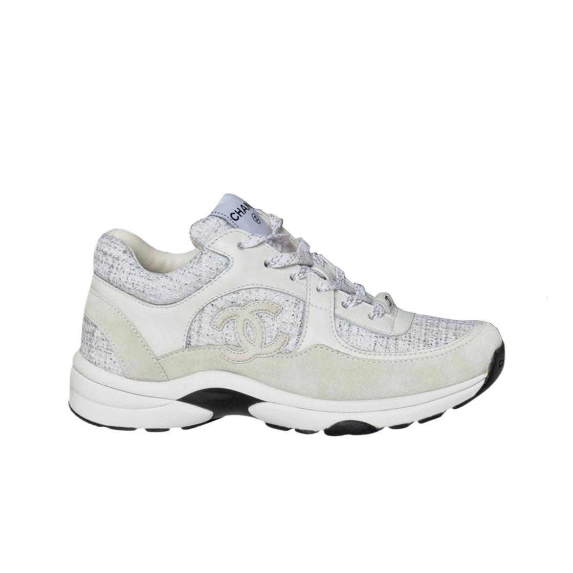 

(ш) Кросівки Chanel Розписаний Іридісцентний Бавовняний Твід Замша & Білий Сріблястий Різнокольоровий 35W