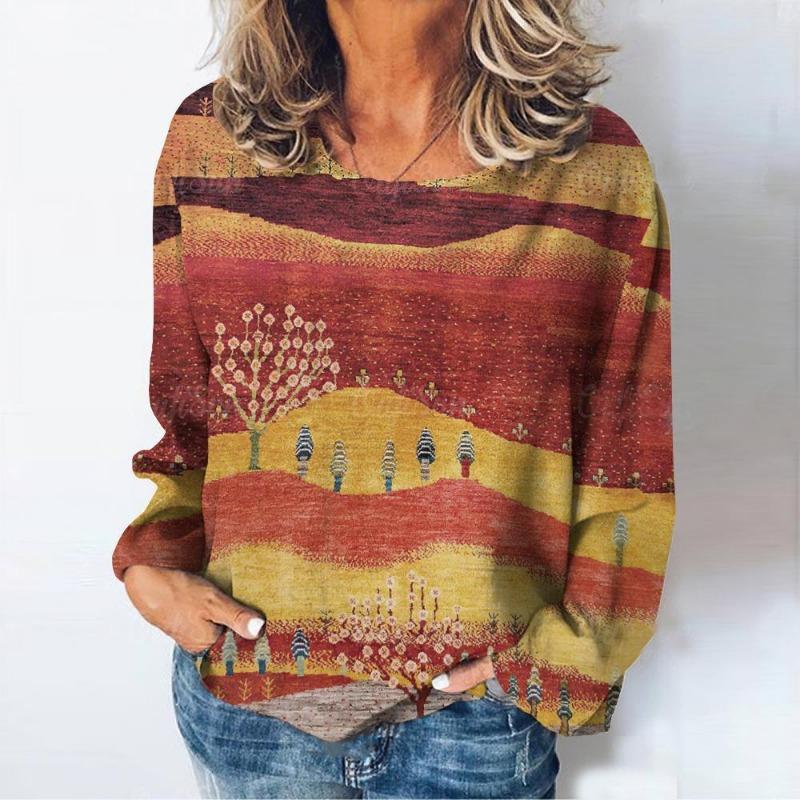 

Женские футболки с принтом природных пейзажей, футболка с длинными рукавами, повседневная женская одежда на каждый день, свободная, винтажная, уличная, пуловер 5XL