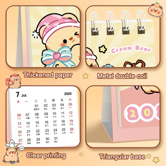 2026 Mini Tischkalender Kawaii Delfin Bär Katze Bilder Bürodeko mit Spiralbindung