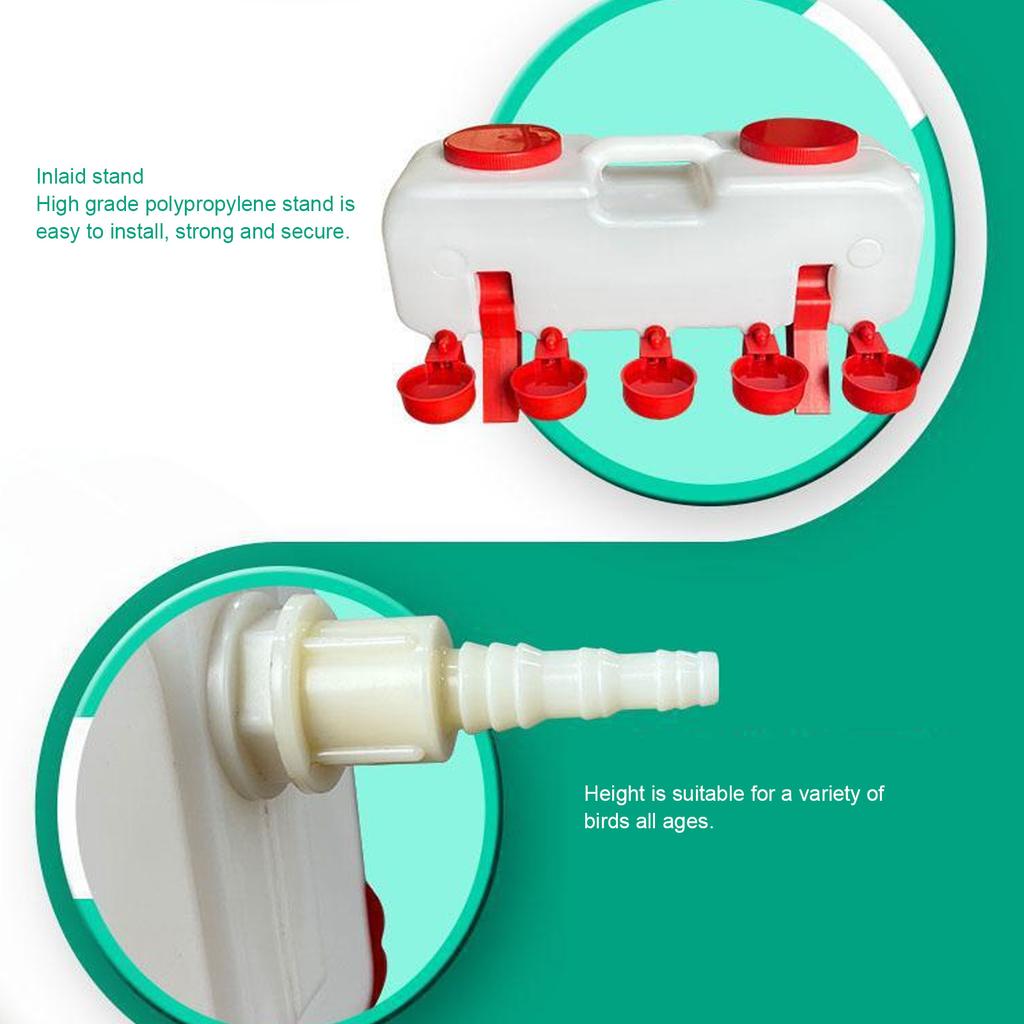 Poultry Waterer Leakproof Automatic Chicken Waterer Sturdy PP Hygeian Ergonomic Grip Self Filling with 10 Waterer Cups for Farm