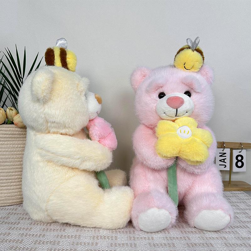 New Cute Flower-wrapping Bear Plush Toy Pink Bear Doll Rag Doll Sleeping Pillow Bear Doll