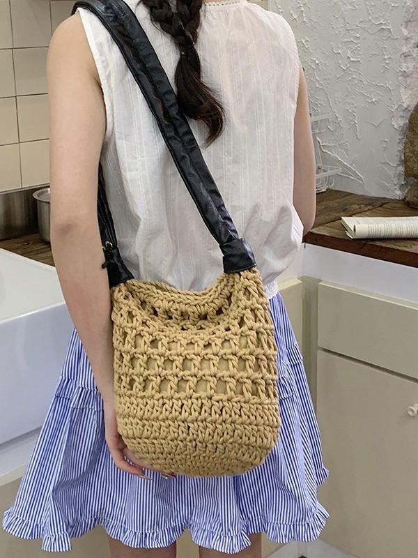 Korean Chic Woven Tote: Versatile Single Shoulder & Crossbody Beach Bag