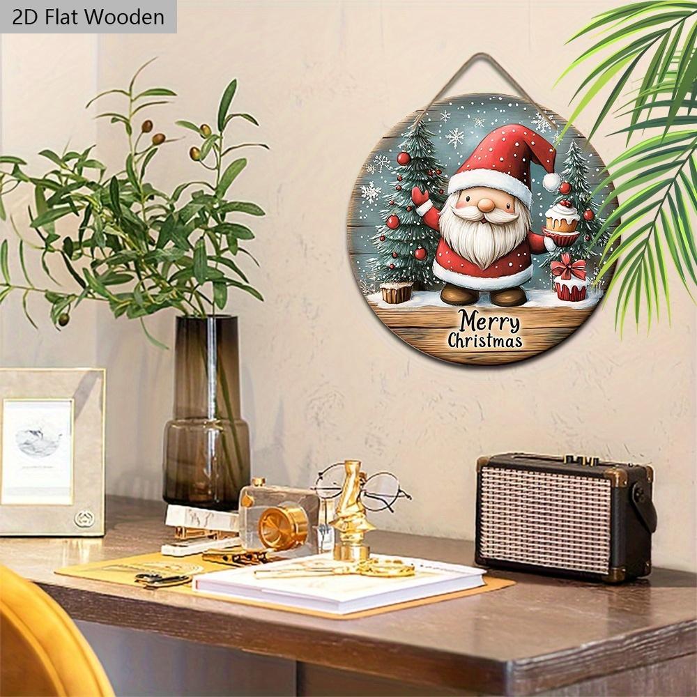 Christmas Wooden Sign with Gnome Pattern - Navidad Round Sign Yard Door Wall Hanging Decor - Ideal Christmas Decoration