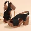 Women's Solid Color Stylish Sandals, Platform Crisscross Buckle Walking Chunky Heels, Studded Casual Daily Footwear
