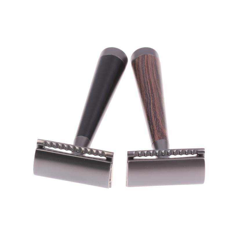Double Edge Safety Razor, Faux Wood Zinc Alloy Handle Razor With 5 Stainless Steel Blades, Heavy Duty Eco-Friendly Razor