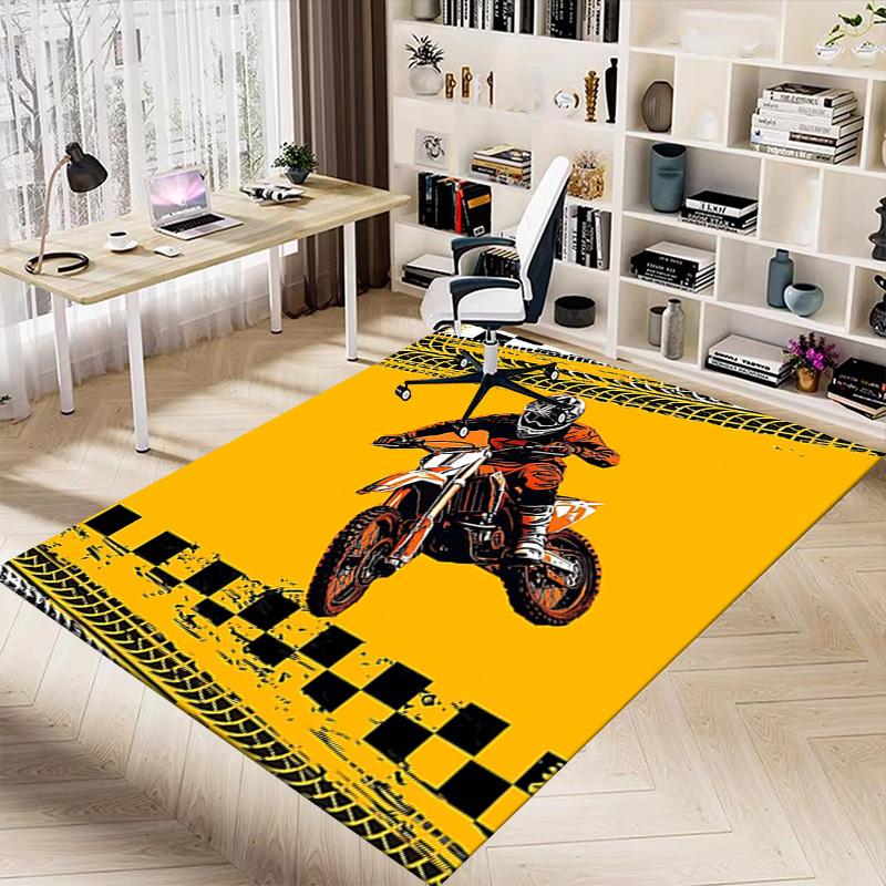 1PC Motocross Dirtbike Non-Slip Floor Carpet Compatible for Office&Living Room&Bedroom&Dining room - Flat-Weave Machine-W304