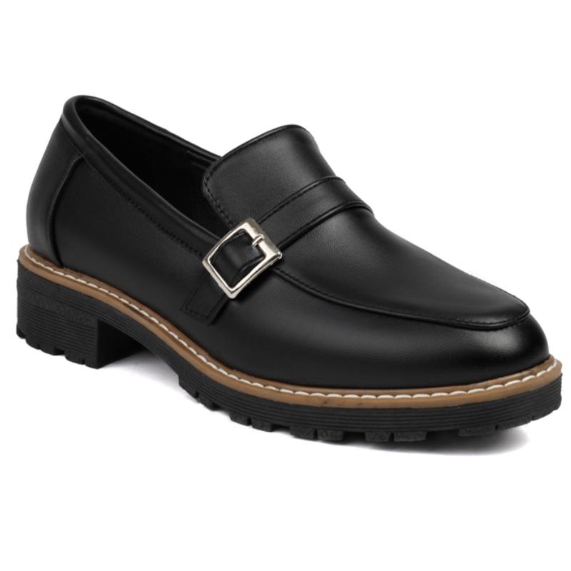 Comfortable Shoes Woman Black Gray Low Heels Buckle Casual Loafers Shoes For Women Loafers Brand Footwear 2024 Spring Autumn