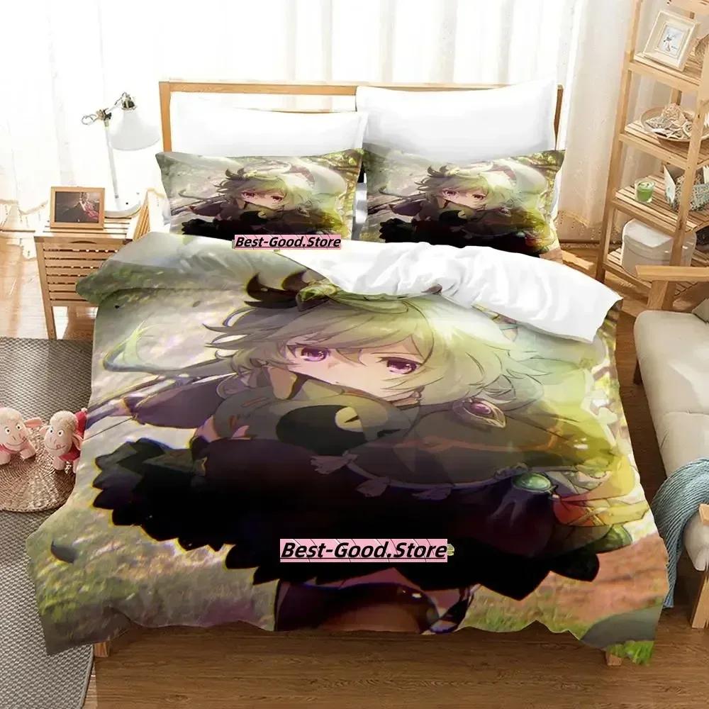 2023 New Game Collei Genshin Impact Bedding Set Cartoon Anime Three-piece Set Adult Kid Bedroom Duvetcover Sets 3D Kawaii Girl