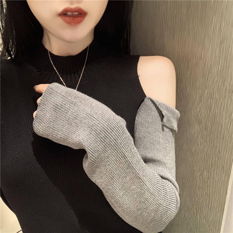 Colorblockové pulovry Módní ležérní sexy svetr Dámská slim mikina