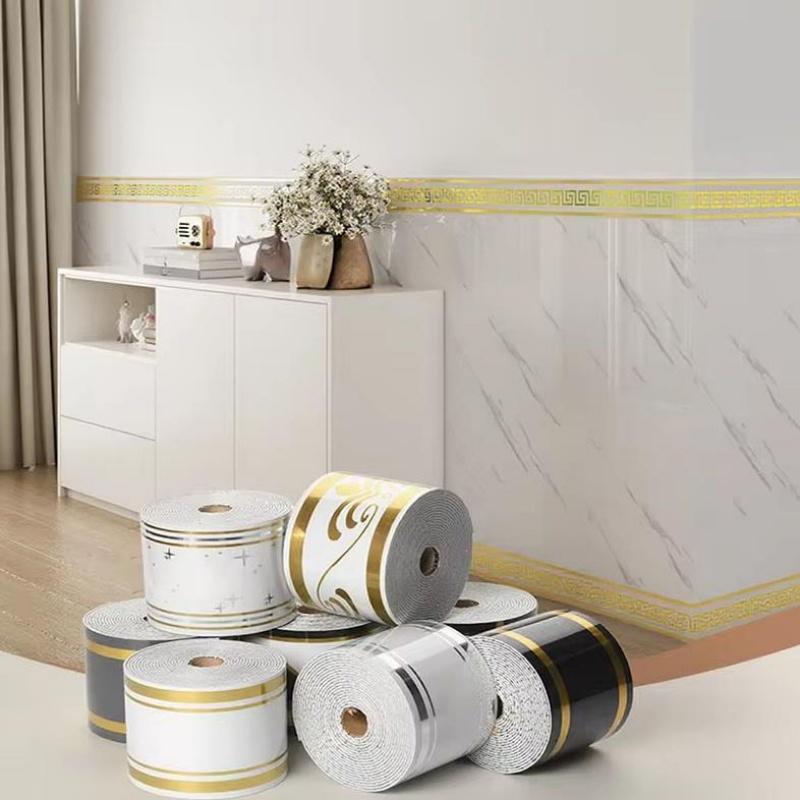 Thick Self-Adhesive PVC Baseboard - Waterproof Wall Skirting Decor, Imitation Tile Kickboard Strip, Easy Peel & Stick