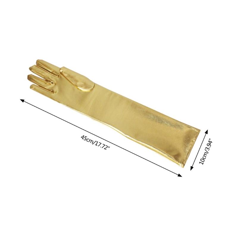 Women Long Operetta Metallic Gloves Elbow Length Skin-friendly Stretch for Evening Wedding Dress Costume Burgundy Style