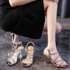 Stiletto Open Toe High Heels Women's Rhinestone Silver Versatile Buckle Strap Women's Sandals