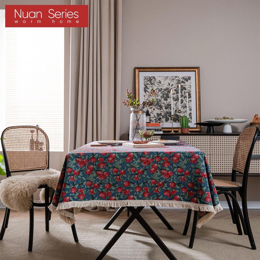 1PC Nuan Series Artistic Jacquard Romantic Style Polyester Tablecloth with Tassels for Dining Table Coffee Table Makeup Table Home Decor