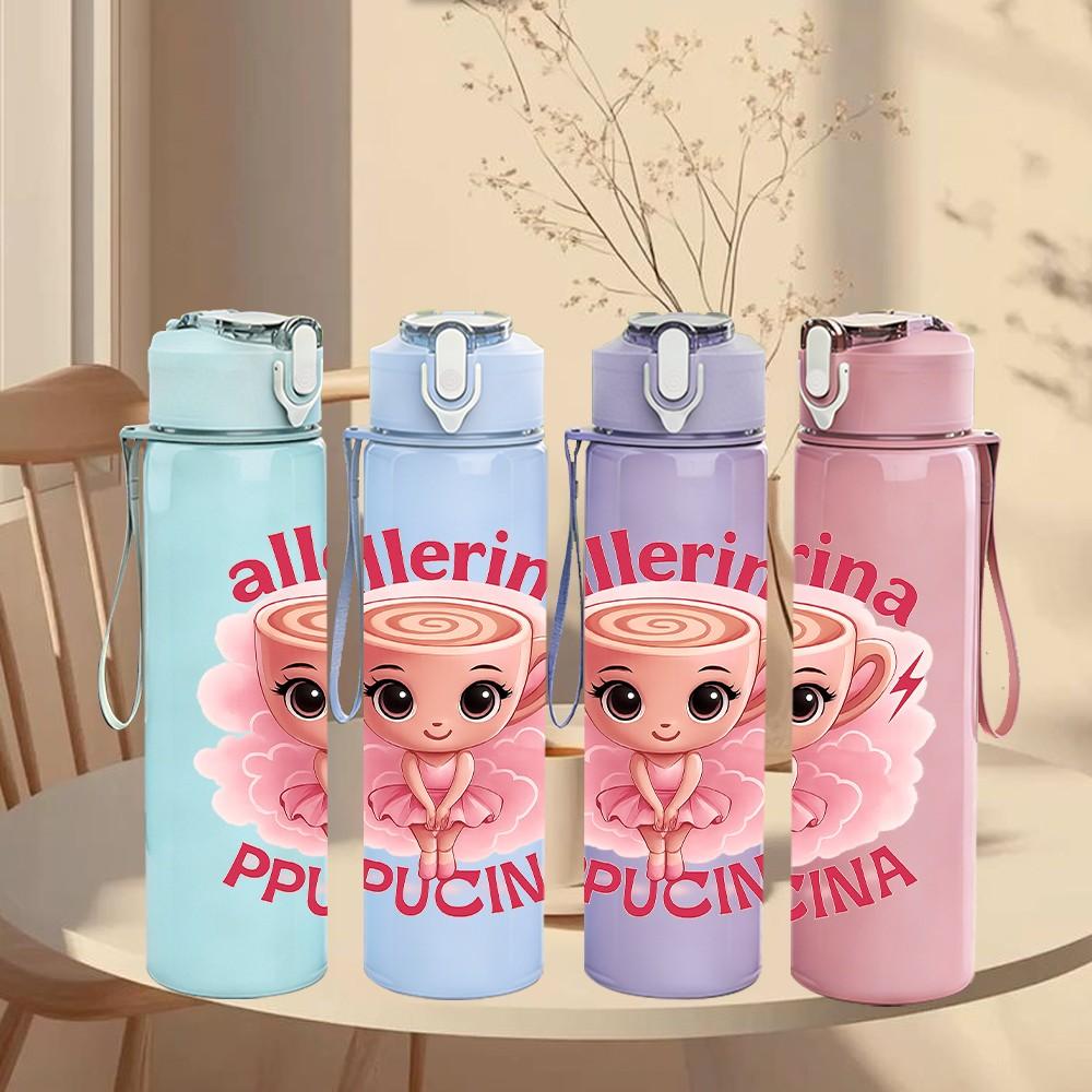 1PC Ballerina Puccina Slogan Print 750ml Color Plastic Sports Water Bottle Leakproof Flip Straw Lid Suitable for Sports Office Home Use