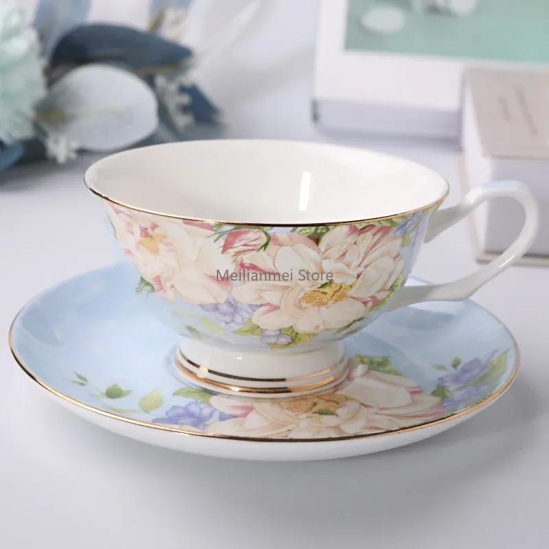 Coffee Cups English British Afternoon Tea Cup  Premium Plates Home Office Cafe Ceramic Coffee Mug Bone Porcelain Cup Gift