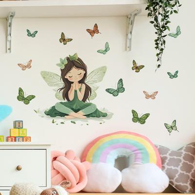 Fee Schmetterling Blume Fee Schlafzimmer Veranda Wand Hintergrund Verschönerung Wandaufkleber