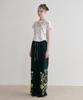 Tusyesongjeu Black Flower Print Wide Jogger Pants