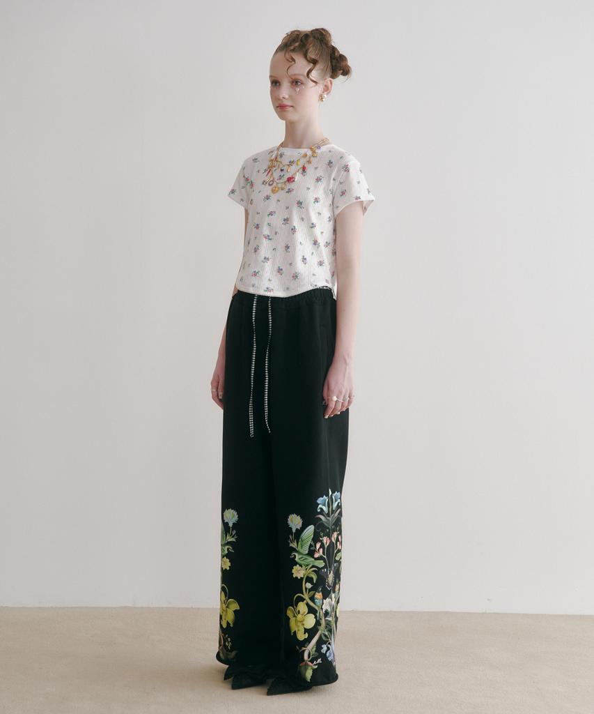 Tusyesongjeu Black Flower Print Wide Jogger Pants