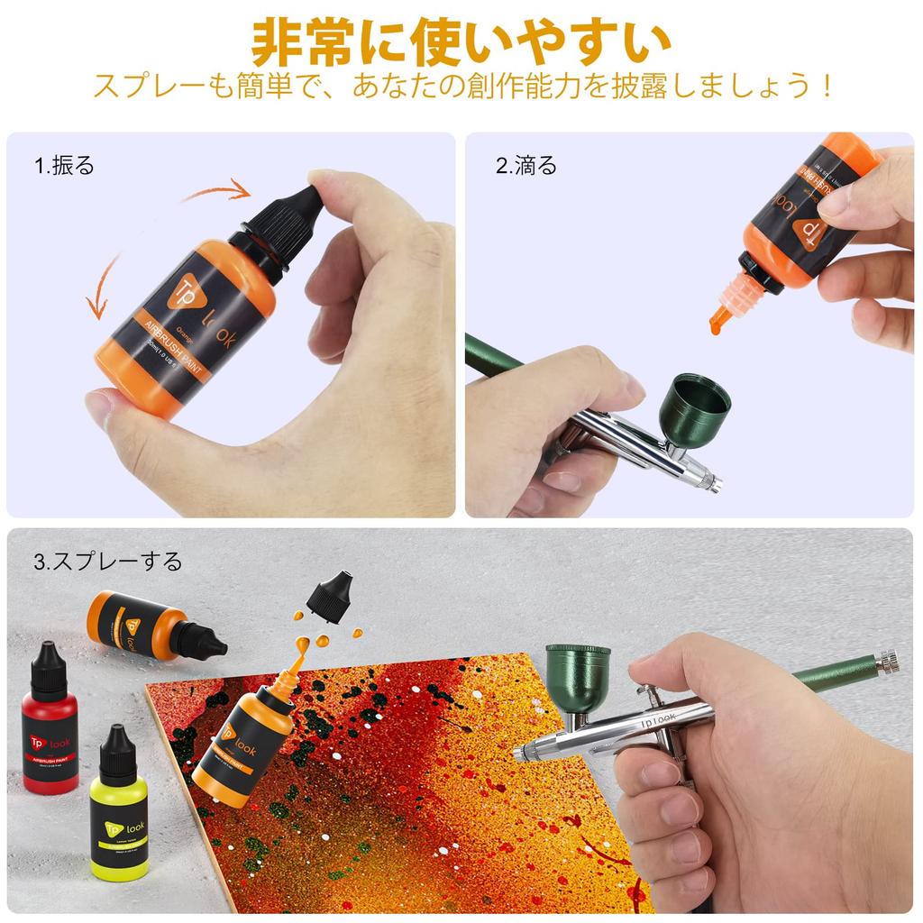 Tplook Airbrush Acrylic Airbrush Paint Set Opaque Neon Quick No Dilution for Plastic Paper Paints, 16-Color (30 Ml/1 Oz), & Colors, Water-Based,