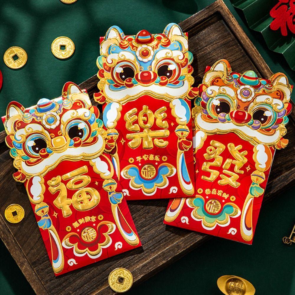 6pcs Cartoon 2025 New Year Red Envelopes Blessing Red Packet Chinese Snake Year Red Envelopes  Bonus