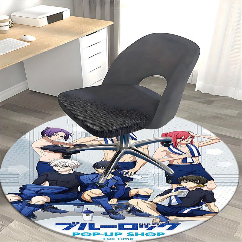 1pc Anime Design Blue Lock Pop-Up Shop Full Time Round Carpet Office Chair Mat Non-Slip Rug Festival Gift Suitable for Home Decor Living
