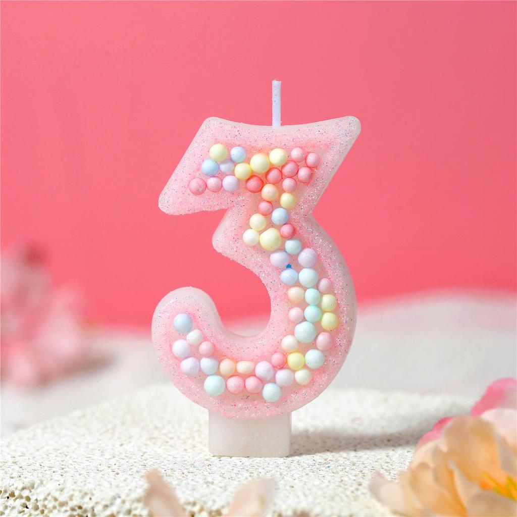 Pink Macaron Foam Number Candles 0-9 for Girls' Birthday Cake Decoration