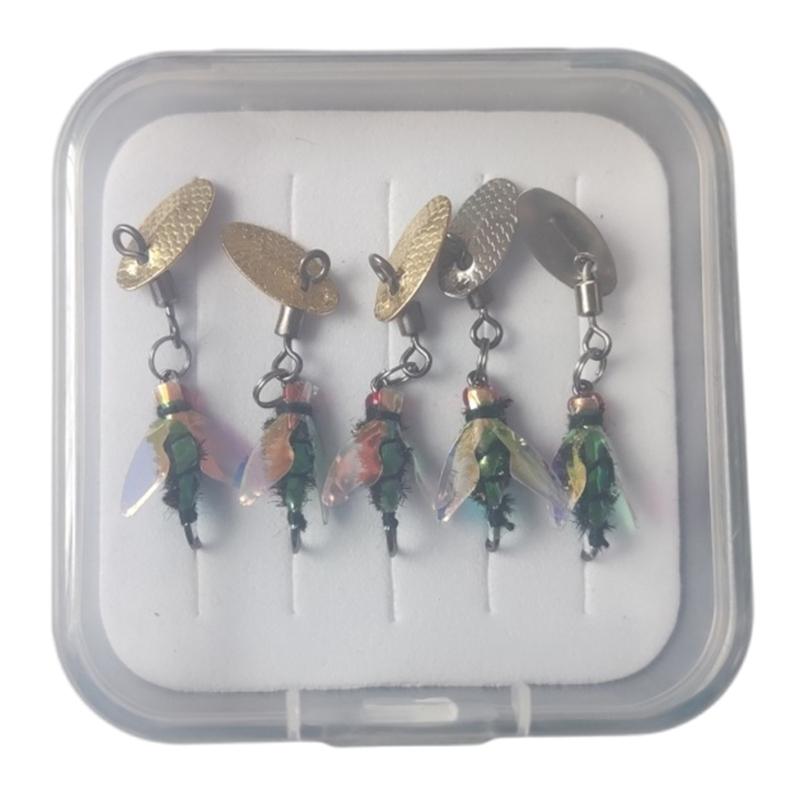 5Pcs Fly Fishing Swimbait Rotating Sequins Lures Insect Flies Fly Fishing Lures with Fish Hook Fishing Accessories
