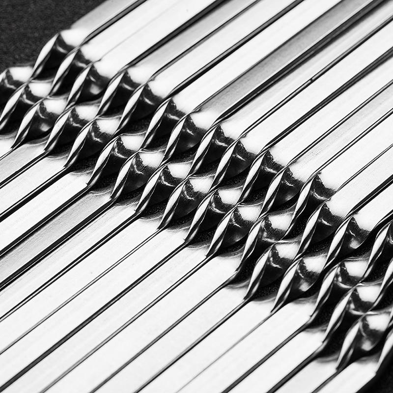 10Pcs Stainless Steel Skewers Flat Barbecue Sticks Reusable Kebab Skewers Meat Grill Tools 28/33cm BBQ Accessories