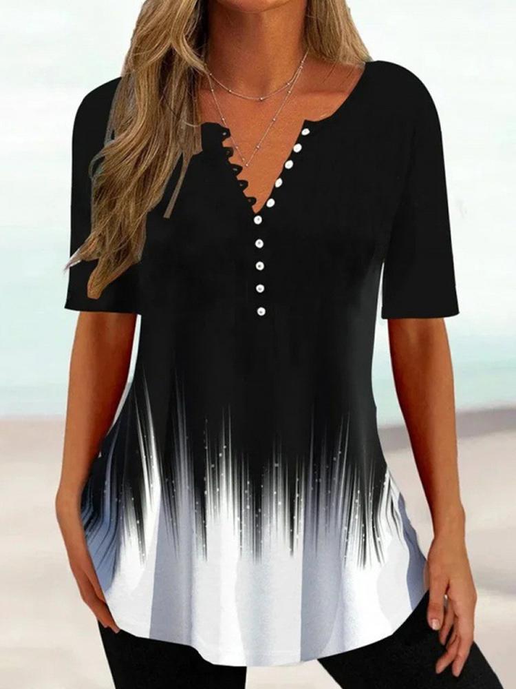 

Женская летняя футболка с цветочным принтом и V-образным вырезом, с короткими рукавами, женский винтажный топ средней длины, свободный топ, женская одежда 4XL