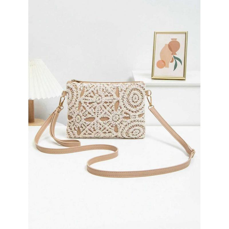 Korean Retro New Flower Shoulder Grass Woven Bag, Casual Crochet Bag, Women s Bag, Beach Fashion Hollow Out