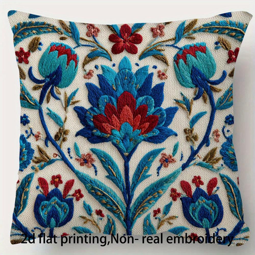 Double Sided Boho Turkish Floral Pillow Cover 2D Ethnic Floral Print Soft Throw Pillow Case For Home Decor Gift