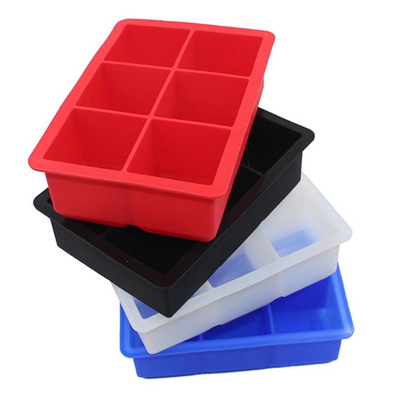6 Grid Ice Tray Mold Large Diy Food Grade Silicone Ice Cube Square Tray Mold