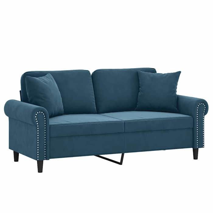 Canapé 2 places - Maison Exclusive - velours bleu - cadre métal robuste - oreillers décoratifs inclus