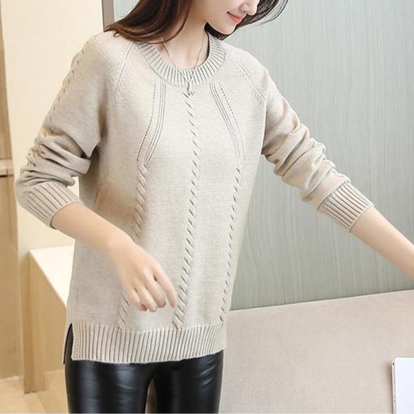 Dámský svetr Volný Módní Jednobarevný Volný Pulovr Ležérní Dlouhý Rukáv Teplý Pletený Svetr
