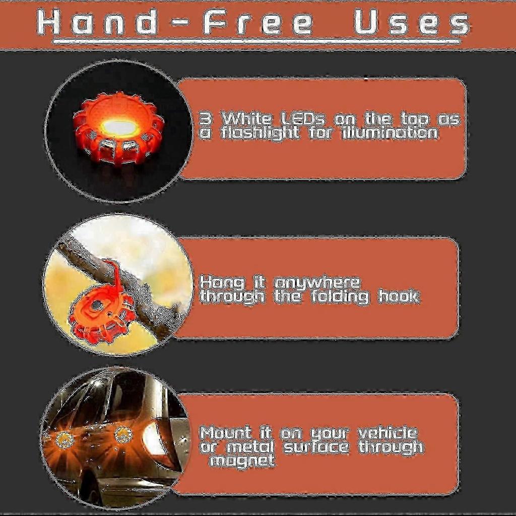 1/4-Pack Roadside Emergency LED Flashing Warning Flare Light Kit with Beacon Discs